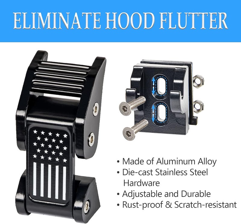 BulingVV TJ Hood Latches Improved Design Aluminum Hood Catch Latch kits Compatible with Jeep Wrangler TJ 1997-2006 (Texture Black US Flag) - Image 2